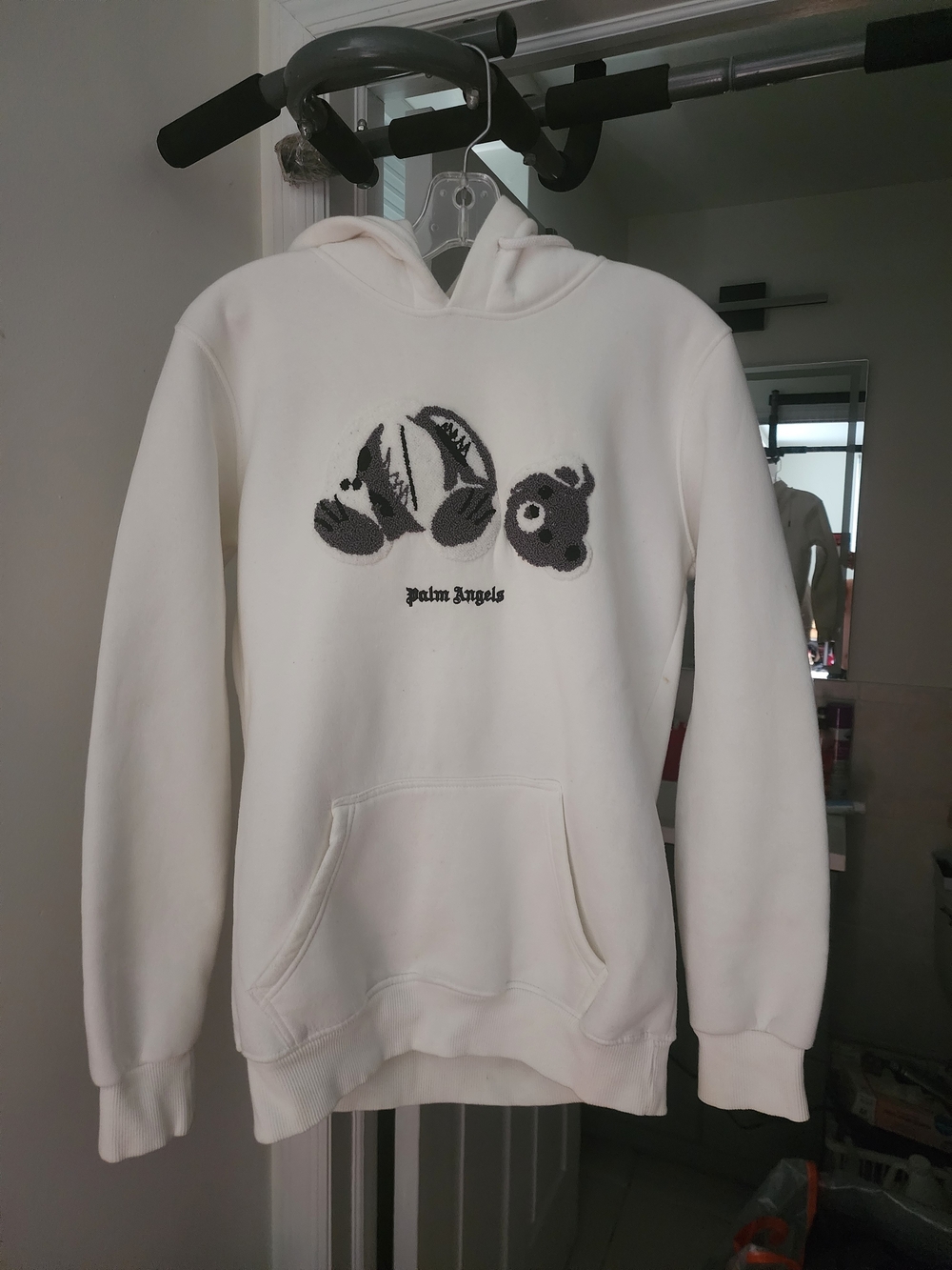 Palm Angels Cream Hoodie with Deconstructed Bear Graphic. Unisex.